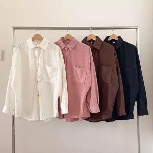 [신세계라이브쇼핑][옷자락] 여성 골덴 셔츠 포켓 오버사이즈 힙커버 분홍색