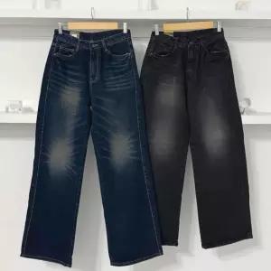 여성 빅사이즈 두꺼운 기모 워싱 스티치 데님팬츠