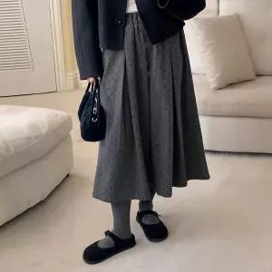 핫핑 [겉기모][포인트룩] 케드 도트 플리츠 핀턱 밴딩 기모 롱스커트