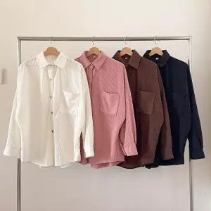 여성 골덴 셔츠 포켓 오버사이즈 힙커버 분홍색