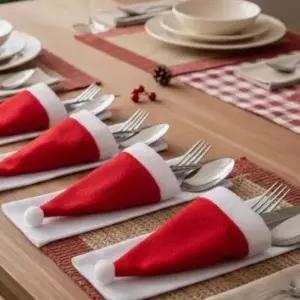 ( )크리스마스 부직포 미니 산타모자 커트러리 홀더 홈파티 테이블장식 10p카페 성당 교회 업소 학원 식당