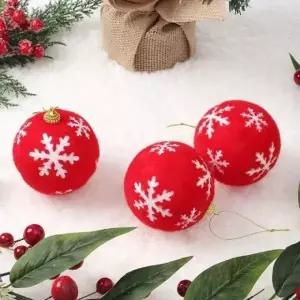 ( )크리스마스 트리 장식소품 핫레드 패브릭 장식볼 3p세트(8cm) (눈결정)