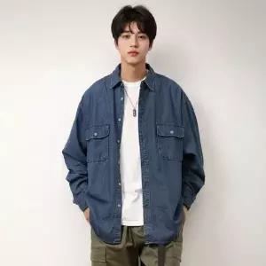 남성 포켓 카라 데님셔츠 루즈핏 기본 청남방 (WFFZBS7)