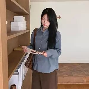 [옷자락]여성용 피치기모 무지 오버사이즈 셔츠