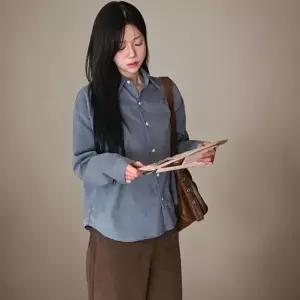 [신상오픈런]|KHH41EC|여성용 피치 기모 오버핏 클래식 무지 셔츠