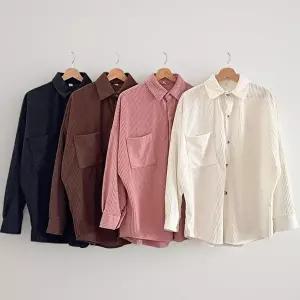 [신상오픈런]|CSH41F3|여성 골덴 셔츠 포켓 오버핏 힙커버 분홍색 블라우스