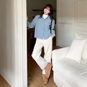 [신상오픈런]|CHH41EB|여성 기본 무지 코듀로이 셔츠 숏 블라우스