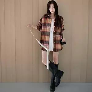 [신상오픈런]|CHJ6ADD|여성 체크 패턴 오버핏 셔츠 자켓 데일리 스타일