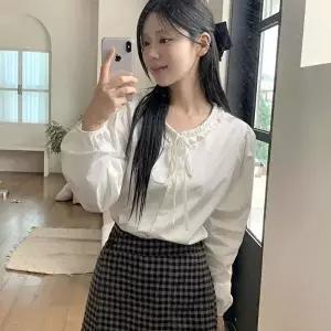 [신상오픈런]|KHH41EE|여성 프릴 리본 소매 볼륨 블라우스