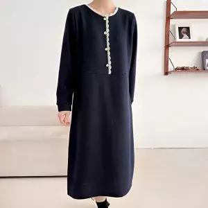 [옷자락]여자 레이스 버튼 겨울하객룩 빅사이즈 기모 롱원피스