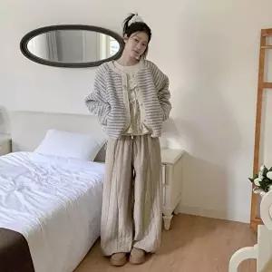 [옷자락]여성 뽀글이 스프라이프 캐주얼룩 양면 자켓