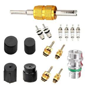 대부분의 자동차 트럭을 위한 요르피프 에어컨 밸브 코어 키트, 고압 및 저압 먼지 캡 조합 세트, AC R12 R134a 냉동 유지보수 밸브(블랙)