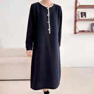 [옷자락]여자 레이스 버튼 겨울하객룩 빅사이즈 기모 롱원피스