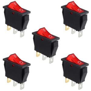 5Pcs 로커 스위치 빨간색 조명 ONOff SPST 3 핀 보트 토글 스냅 AC 250V15A 125V20A KCD3