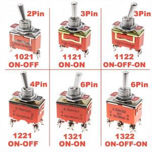 5pcs 토글 스위치 SPST DPDT 250V 15A 래칭 ON-OFF ON-ON 1021 전원 버튼 로커