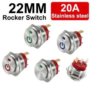 22mm 금속 버튼 로커 스위치 스테인레스 스틸 12V 20A 자동 잠금 2 토글 ON-OFF 220V 15A 3 핀