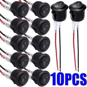 ONOFF 라운드 로커 스위치 미니 소형 토글 2 핀 SPST 푸시 단추 자동차 RV 보트용 와이어 포함 12V 20mm 10