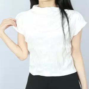 [파라노말샵]벨벳 하프넥 플리츠 주름 반팔 세미 크롭티 (파라노말