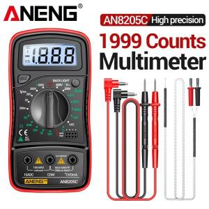 디지털 멀티미터 1999 카운트 600V AC/DC 전압 온도  자동차 수리용 ANENG AN8205C 블루 백라이트 hFE 트라