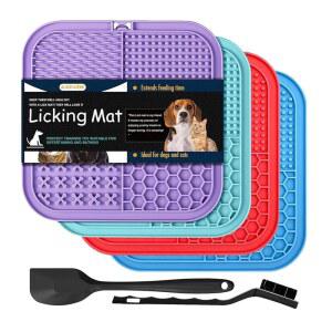 개와 고양이를 위한 AUSINCE 핥기 매트, 흡입 컵이 있는 7.9인치 패드, 훈련 및 목욕 그루밍을 슬로우 피더 애완동물 그릇 대형 4팩