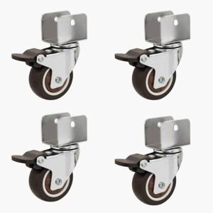 고무 사일런트 휠 U자형 캐스터  캐비닛 클램프 교체 롤러용  브레이크 포함 가구 1/1.5/2 인치