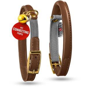 탈부착 가능한 벨, 안전 탄성 스트랩 및 QR ID 태그가 있는 WAUDOG 울트라 소프트 롤 가죽 고양이 목걸이 - 소형, 중형, 대형 고양이를 위한 부드러운 패딩 남녀 둥근