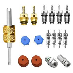 SLIMI 17 PCS 에어컨 밸브 코어 키트, R12 R134A A/C 덕트 압력 캡 및 서비스 밸브, 범용 AC 시스템 충전 포트 유지보수 액세서리, 대부분의 자동차, 트럭, SUV(다색)용