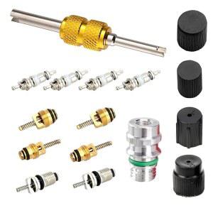 leechio 16 PCS 에어컨 밸브 코어 키트, R134A A/C 덕트 압력 캡 및 서비스 밸브, AC 시스템 충전 포트 유지보수 액세서리, 대부분의 자동차, 트럭, SUV에 적합한 범용(블랙)