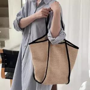 [하프클럽/]빅사이즈 여성 추천 그물 밀짚 꾸안꾸 쇼퍼백 여행 가