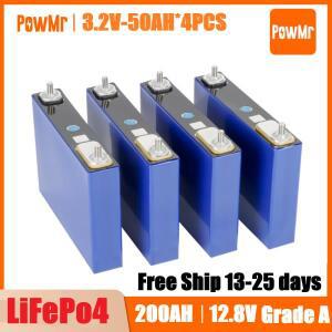 PowMr 4PCS 50Ah 등급 A 3.2V 철 인산염 배터리 DIY 12V24V48V 팩 8000 사이클 LiFePo4 RV 골프 태양 에너