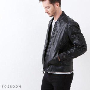 [보스룸][BOSROOM]남자 부드러운 양가죽 RM1 스타일 절개 가슴포켓 지퍼 포인트 봄버 자켓 블랙