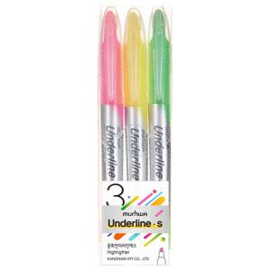 문화연필 언더라인 에스 S 형광펜 3색 세트 수성 싸인펜
