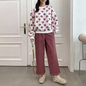 [하프클럽/]여자 꽃무늬 FW 뽀글이 양털 패션 맨투맨