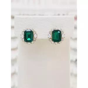 볼라레 세이브존01 에메랄드 사각 큐빅 은침 귀걸이 LE856 (16408947)