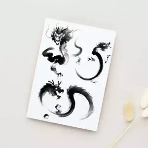 흑백 용 동양화 타투 스티커 일회용타투-WFD9302