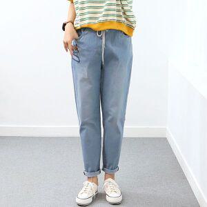 O933 여성 시보리 밴딩 봄 여름 얇은 스판 연청 배기 청바지 팬츠 바지