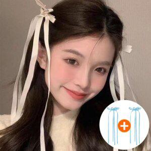 2개세트 발레코어룩 2쌍 리본 헤어 머리핀 집게 옆머리 포인트