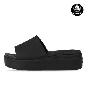 크록스 브루클린 슬라이드 여성 웨지 힐 통굽 슬리퍼 샌들 블랙 208728-001
