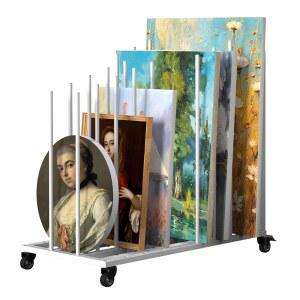 아트 캔버스 보관 랙 온 휠, 조절 가능한 금속 프레임 아트워크 건조 홀더, 페인팅 보드용 대형 세로 액자 디스플레이 스탠드, 그림, 상자(흰색)