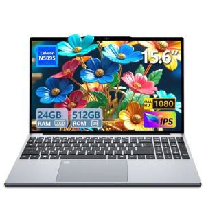 옴니카 2025 노트북, 24GB DDR4 512GB SSD 포함 15.6인치 노트북 컴퓨터, N5095 쿼드코어 최대 2.9GHz,