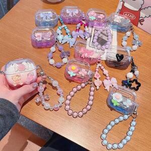 삼성 갤럭시 버즈 2 프로 라이브 FE 3 이어폰 커버용 식 리본 꽃 하트 투명 케이스 (소프트 펜던트 포함)