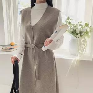 [하프클럽/]여자 클래식 울혼방 벨티드 민소매 롱 원피스