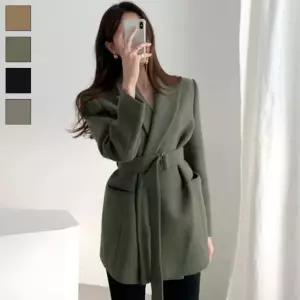 [신세계라이브쇼핑][옷자락] 여자 카라넥 벨티드 오피스룩 심플 하프 코트