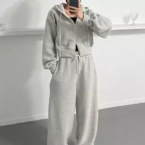 [옷자락]여자 후리스 투웨이 후드집업 스트링 통바지 겨울 세트