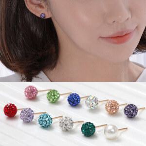 14K 골드필드 탄생석컬러 미러볼 큐빅볼 점토볼 귀걸이 여자 심플 데일리 패션 금 핀 귀걸이