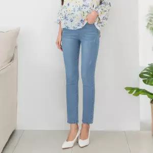 [진마니아]여성 슬림핏 일자 진 연청 워싱 허리밴딩 기본 청바지 빅사이즈 데님 팬츠 슬림 바지