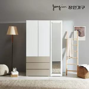장인가구 비쥬얼 터치 3단서랍 전신거울 1200 옷장