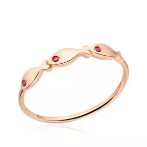 [비앤비골드] 14K/18K 행운 세마리 물고기 탄생석 7월 루비 반지 NPR37151