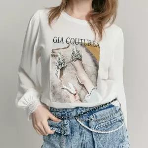 [마쟈] 쉬폰소매 큐빅 펌프스 프린팅 긴팔 티셔츠 블라우스 ZB10QB601ON