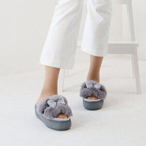 [니나스파리]리본 띠 퍼장식 통굽 슬리퍼